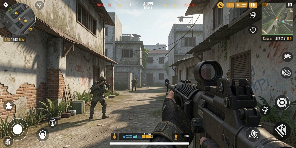 Gameplay menegangkan dalam ADI99 dengan pertarungan FPS.