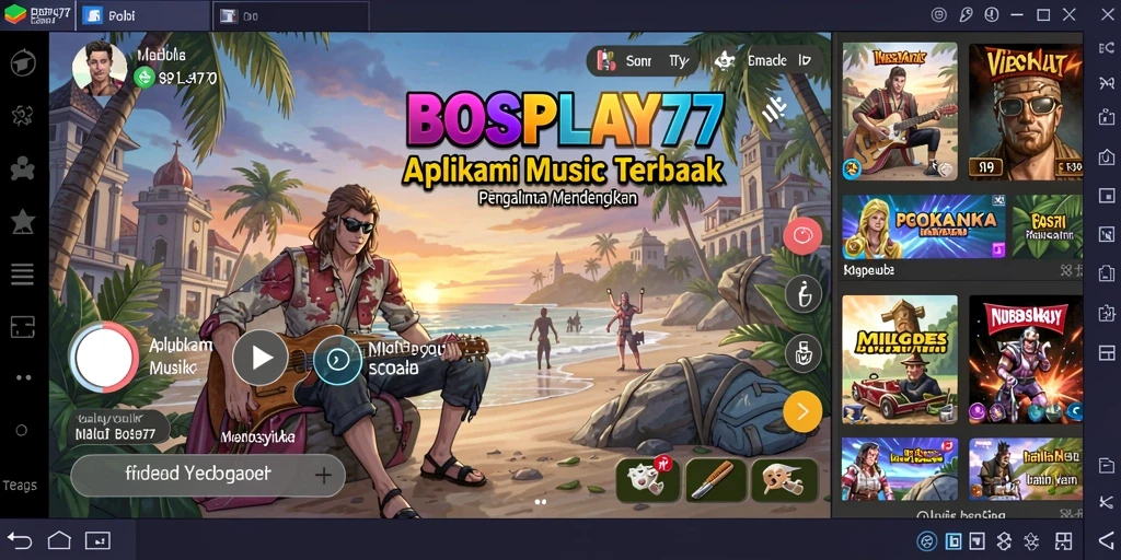Gameplay BOSPLAY77 menunjukkan pengguna menikmati pengalaman mendengarkan musik dengan antarmuka yang interaktif.