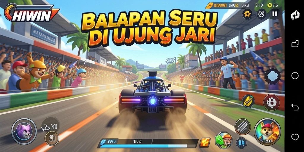 Gameplay menegangkan di lintasan balap HIWIN yang penuh warna.