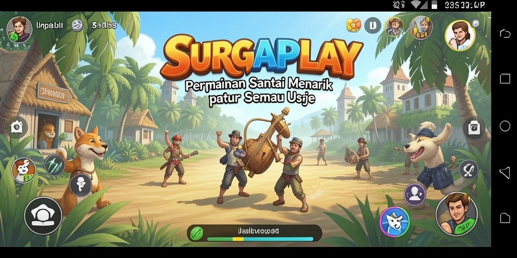 Screenshot gameplay SURGAPLAY menunjukkan karakter lucu dan tantangan menarik.