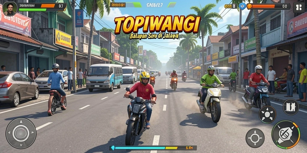 Gameplay TOPIWANGI yang seru di lintasan balap.