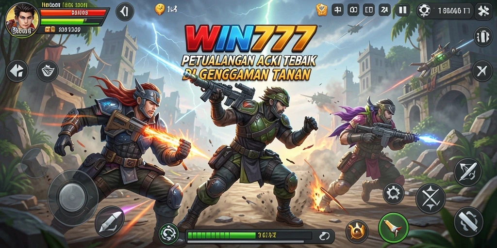 Screenshot gameplay WIN777 menunjukkan aksi mendebarkan di medan perang.